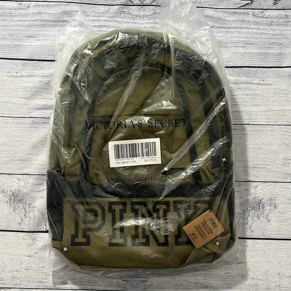 Victoria Secret’s PINK Collegiate Backpack Olive Green and Black - Picture 6 of 8